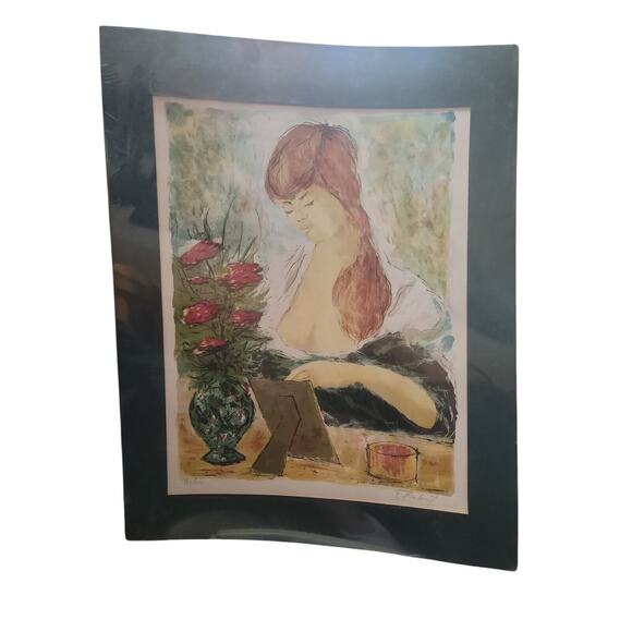 Bertoldo Taubert Original Lithograph Girl W/ Flowers Signed/Numbered/Authenicate